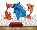 Avikalp MWZ2308 Orange Fishes Blue Flowers HD Wallpaper