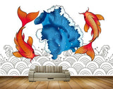 Avikalp MWZ2308 Orange Fishes Blue Flowers HD Wallpaper
