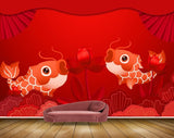 Avikalp MWZ2311 Red White Fishes Flowers HD Wallpaper