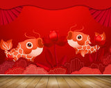 Avikalp MWZ2311 Red White Fishes Flowers HD Wallpaper