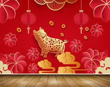 Avikalp MWZ2312 Red Flowers Golden Pig HD Wallpaper