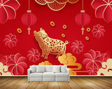 Avikalp MWZ2312 Red Flowers Golden Pig HD Wallpaper