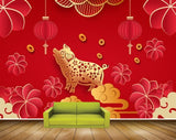Avikalp MWZ2312 Red Flowers Golden Pig HD Wallpaper