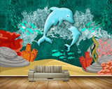 Avikalp MWZ2316 Blue Dolphins Red Flowers HD Wallpaper