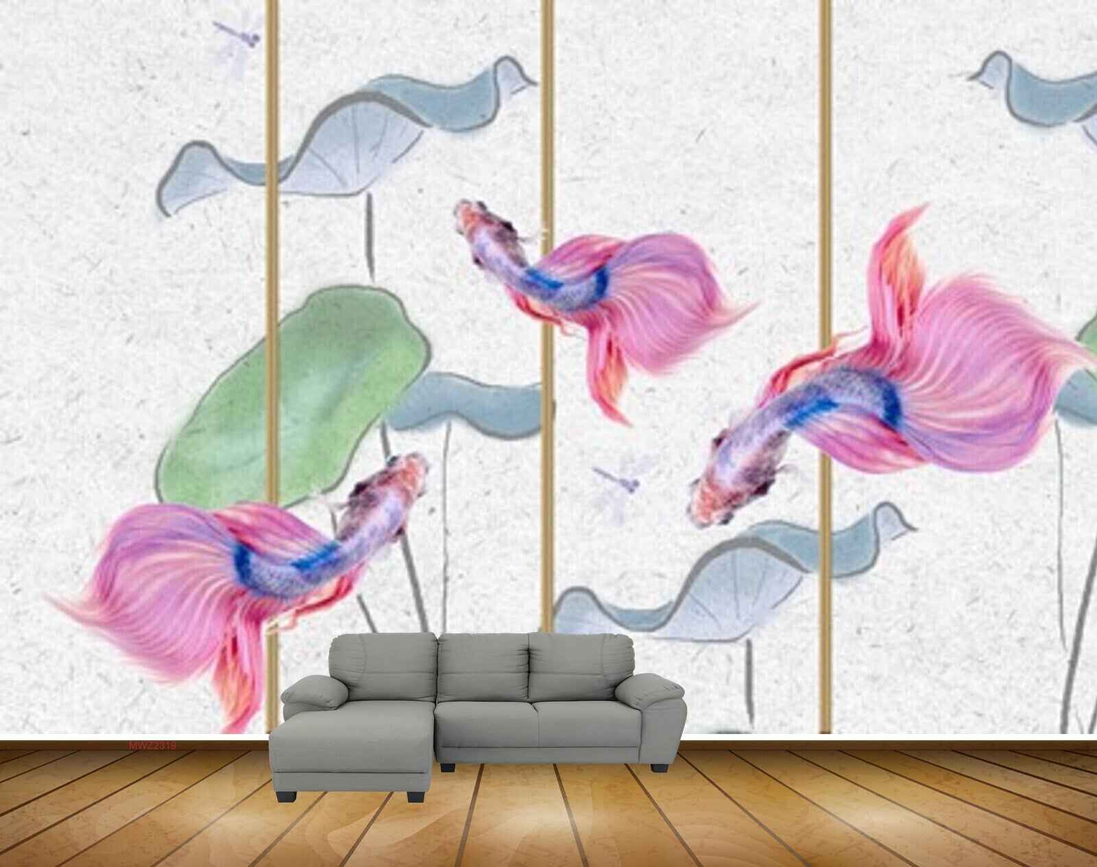 Avikalp MWZ2319 Pink Blue Fishes Leaves HD Wallpaper