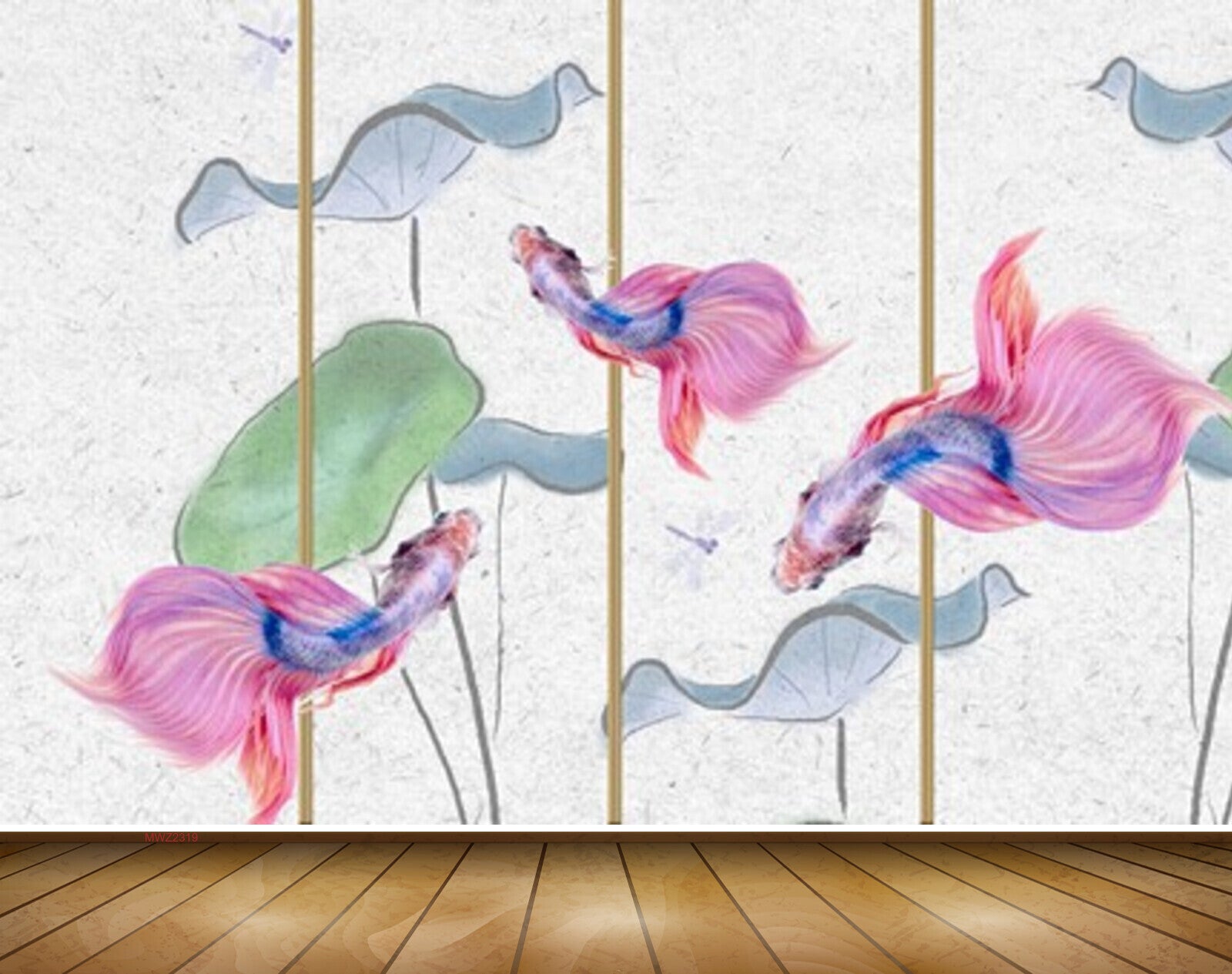 Avikalp MWZ2319 Pink Blue Fishes Leaves HD Wallpaper