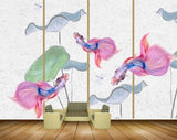 Avikalp MWZ2319 Pink Blue Fishes Leaves HD Wallpaper