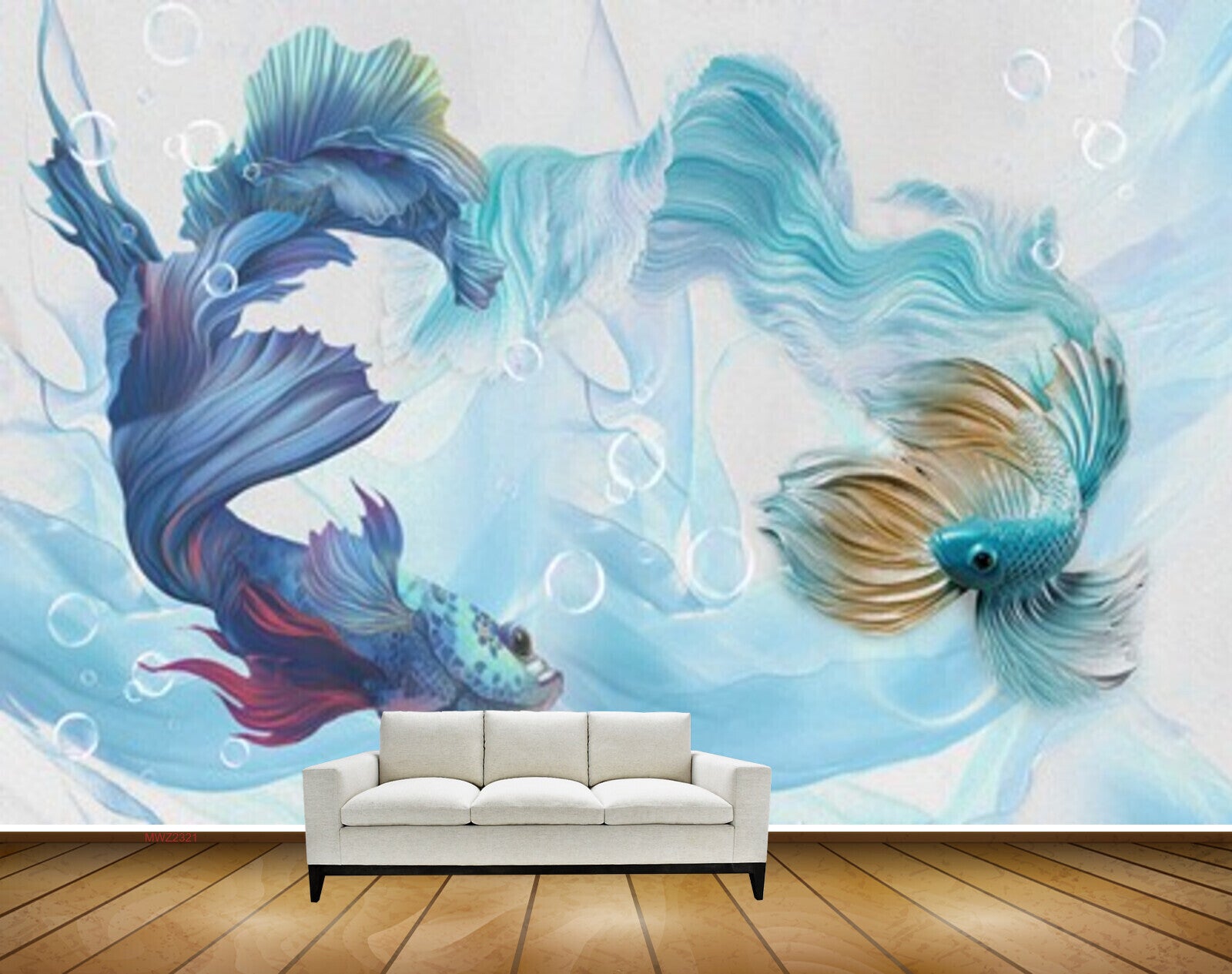 Avikalp MWZ2321 Sea Blue Green Fishes HD Wallpaper