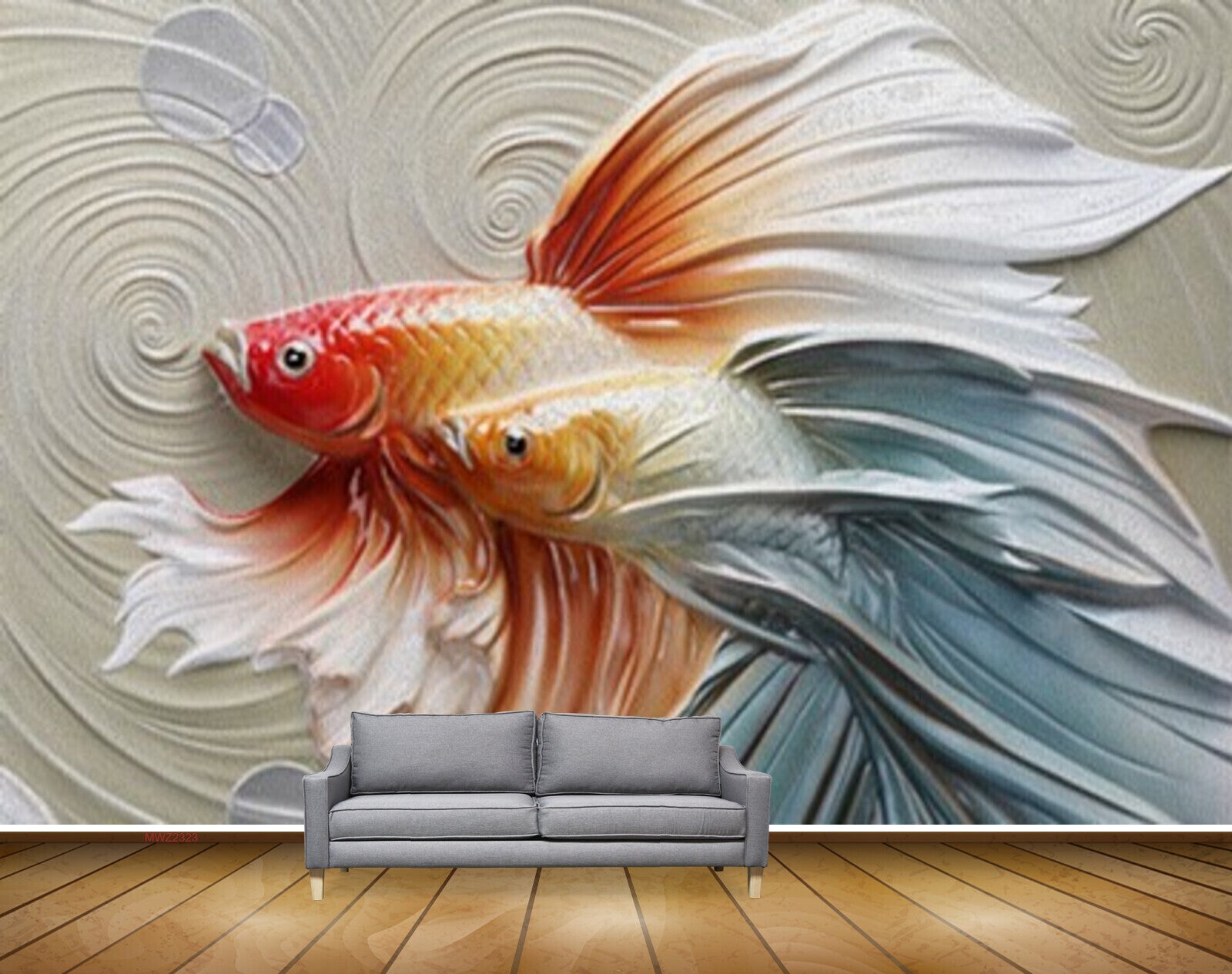 Avikalp MWZ2323 Orange White Blue Fishes HD Wallpaper