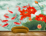 Avikalp MWZ2324 Red Fishes Sea Flowers Flies HD Wallpaper