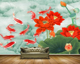 Avikalp MWZ2324 Red Fishes Sea Flowers Flies HD Wallpaper