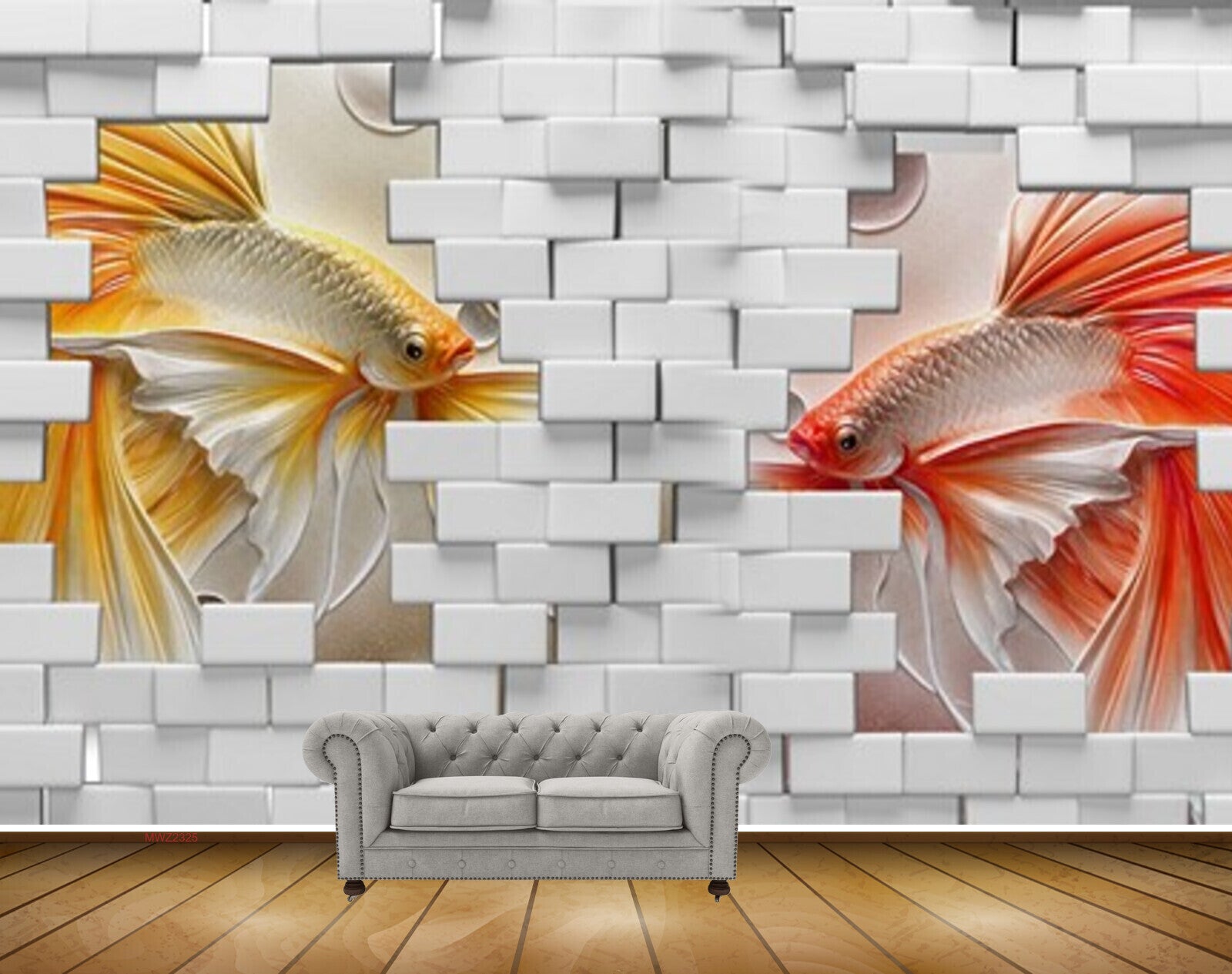 Avikalp MWZ2325 Yellow Red Fishes Blocks HD Wallpaper
