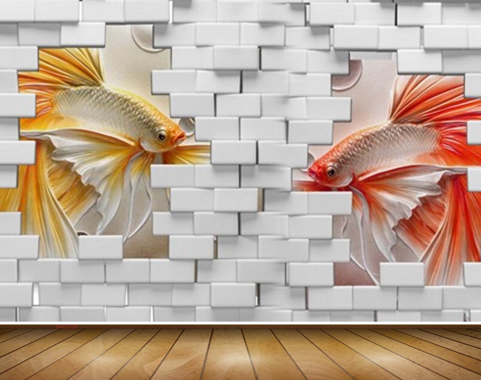 Avikalp MWZ2325 Yellow Red Fishes Blocks HD Wallpaper