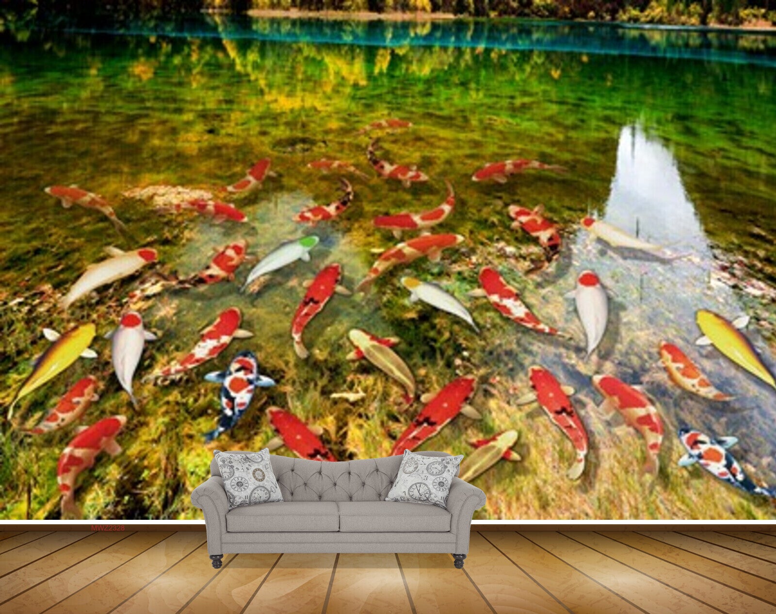 Avikalp MWZ2328 Orange Yellow White Fishes River HD Wallpaper