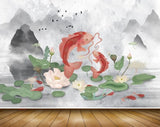 Avikalp MWZ2329 White Lotus Flowers Fishes Sea Mountains Birds HD Wallpaper