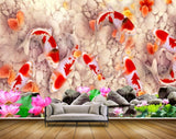 Avikalp MWZ2331 Pink Lotus Flowers Fishes Stones HD Wallpaper