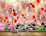 Avikalp MWZ2331 Pink Lotus Flowers Fishes Stones HD Wallpaper