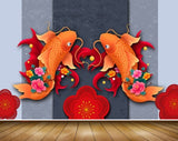 Avikalp MWZ2332 Orange Red Flowers Fishes HD Wallpaper