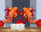 Avikalp MWZ2332 Orange Red Flowers Fishes HD Wallpaper