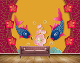 Avikalp MWZ2333 Blue Pink Fishes Flowers HD Wallpaper
