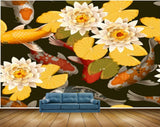 Avikalp MWZ2343 White Yellow Lotus Flowers Leaves Fishes HD Wallpaper