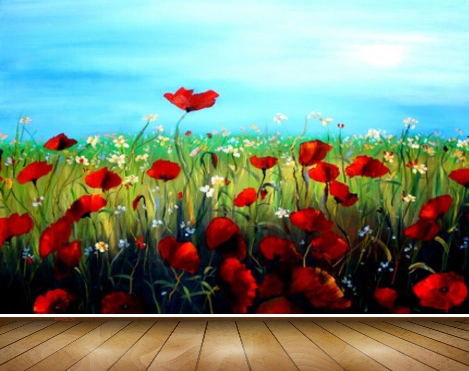 Avikalp MWZ2350 Red White Flowers Grass Sky Painting HD Wallpaper