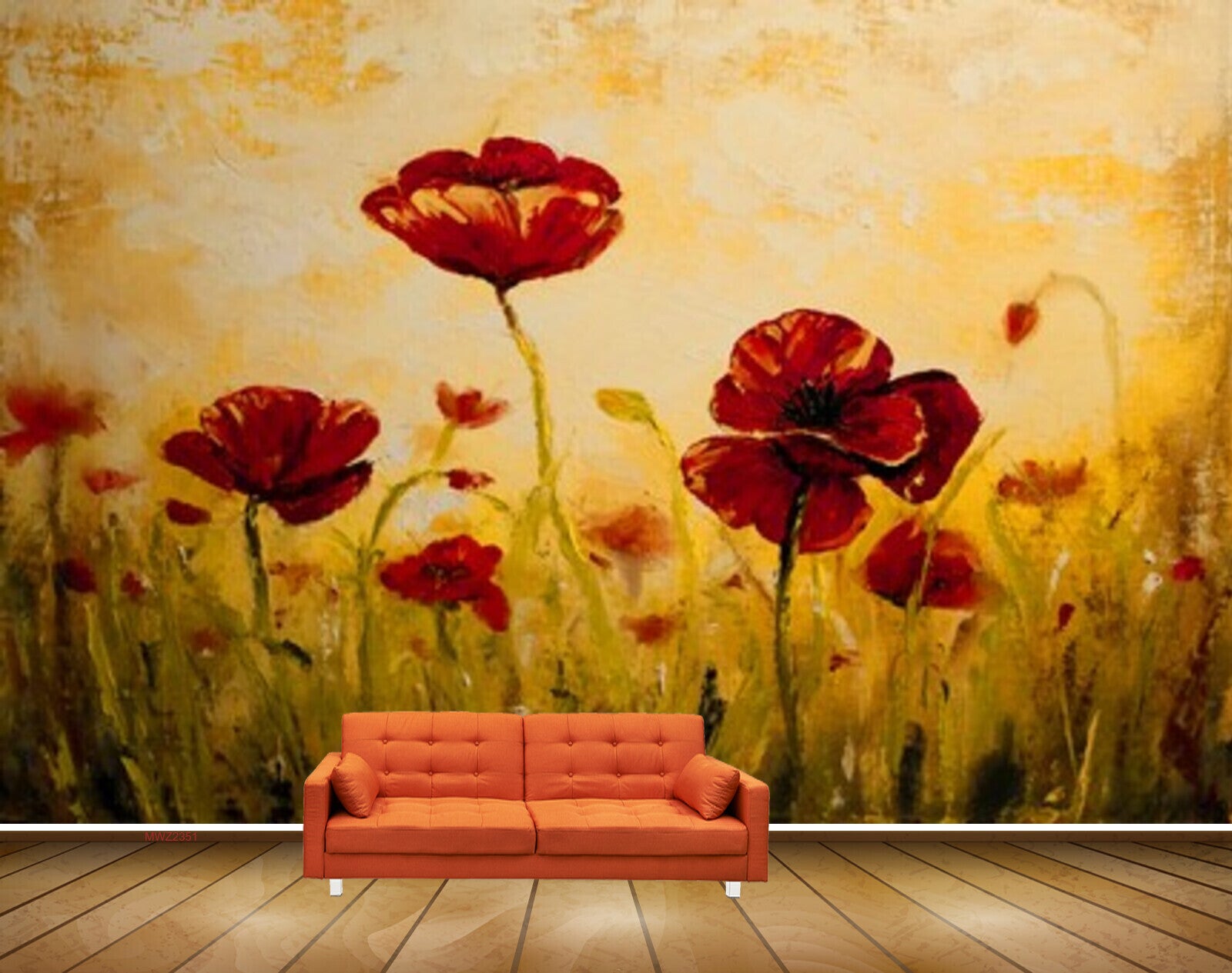 Avikalp MWZ2351 Red Flowers Grass Painting HD Wallpaper