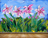 Avikalp MWZ2352 Pink White Flowers Grass Painting HD Wallpaper