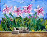 Avikalp MWZ2352 Pink White Flowers Grass Painting HD Wallpaper