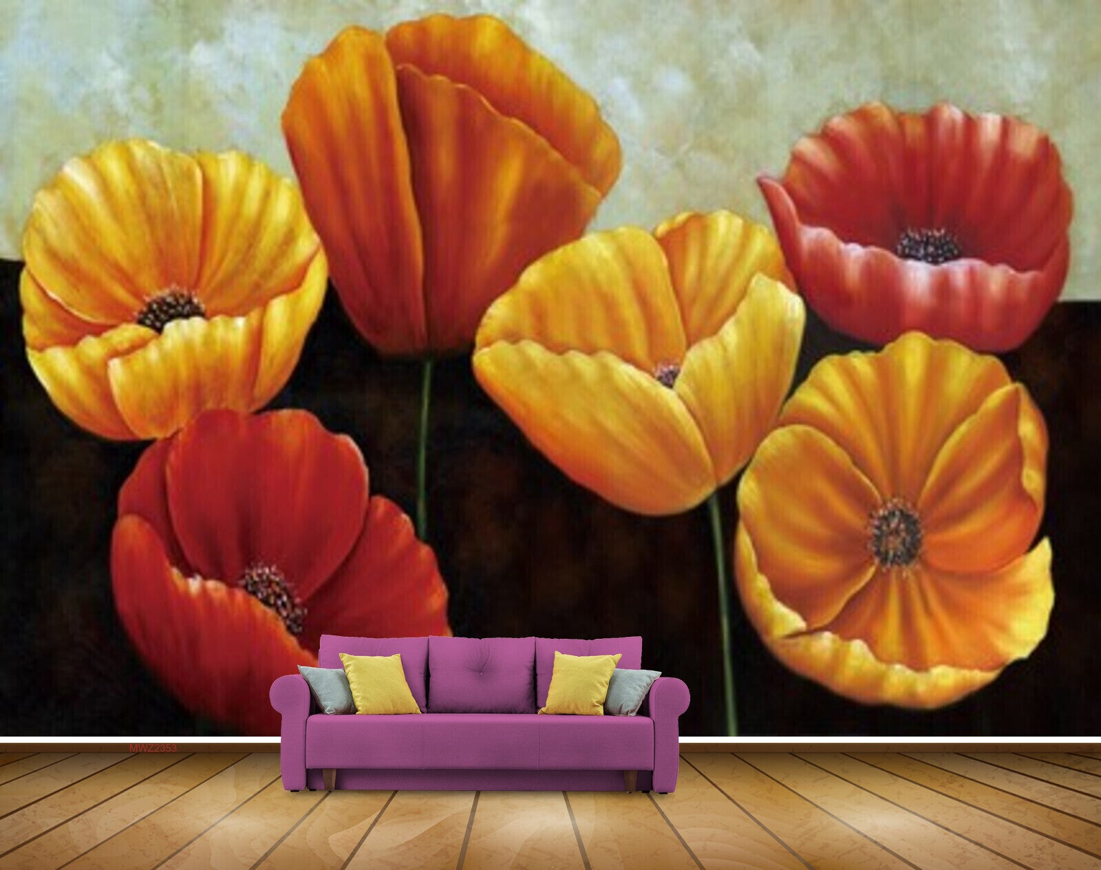 Avikalp MWZ2353 Red Yellow Orange Flowers HD Wallpaper