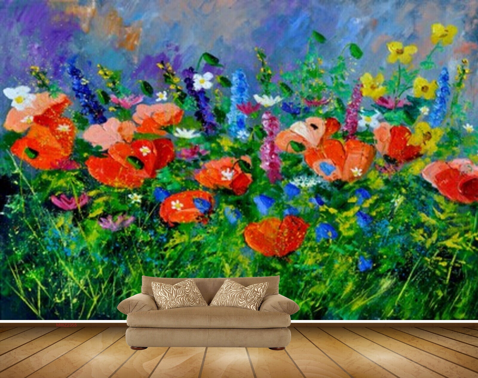 Avikalp MWZ2355 Red Yellow Flowers Butterflies Plants Painting HD Wallpaper