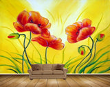 Avikalp MWZ2356 Red Flowers Grass Sun Painting HD Wallpaper