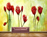 Avikalp MWZ2358 Red Flowers Leaves Painting HD Wallpaper