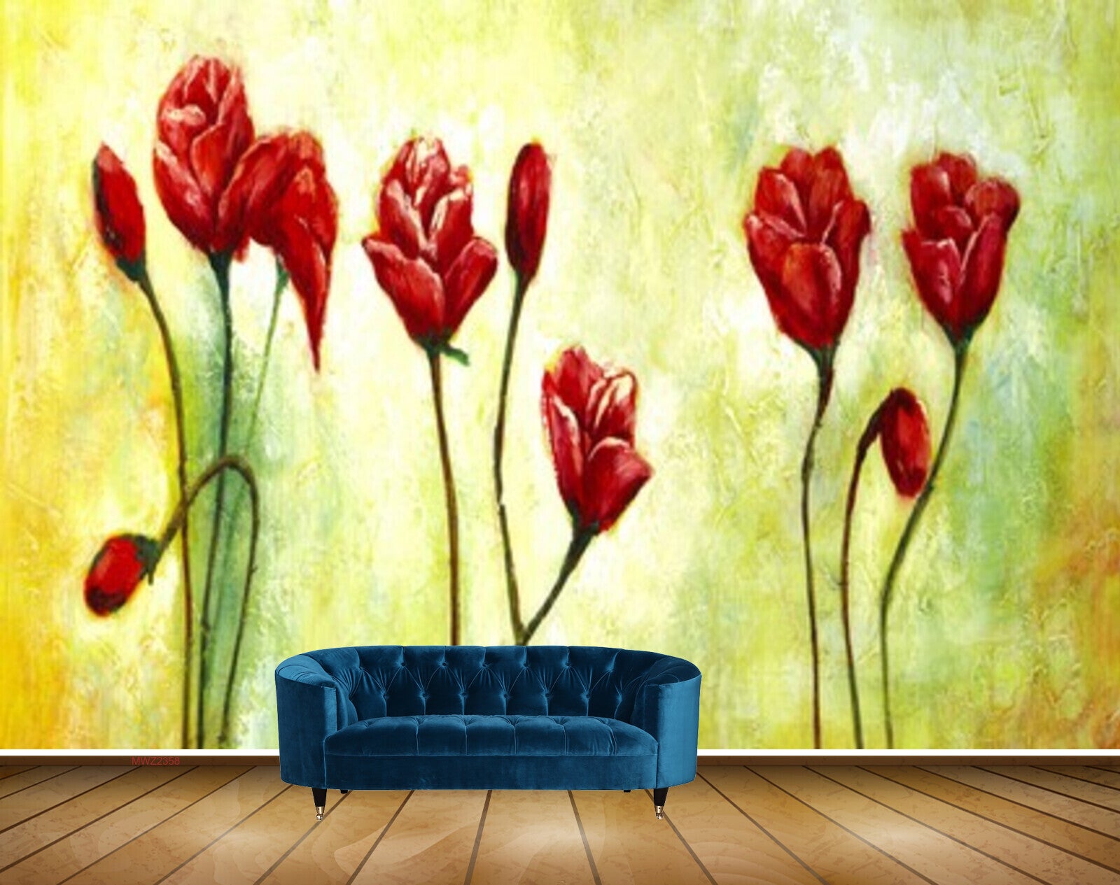 Avikalp MWZ2358 Red Flowers Leaves Painting HD Wallpaper