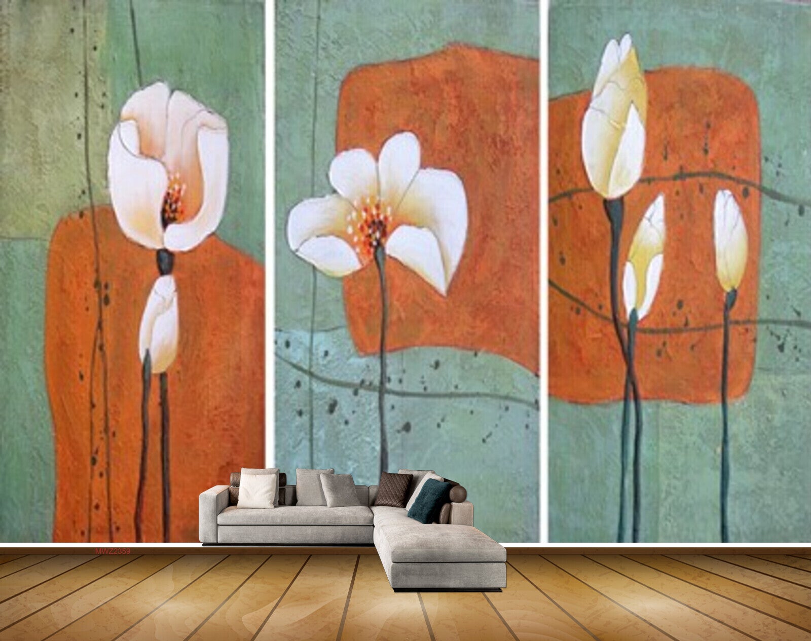 Avikalp MWZ2359 Orange White Tulips Flowers Painting HD Wallpaper