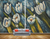 Avikalp MWZ2360 White Blue Flowers Leaves Painting HD Wallpaper