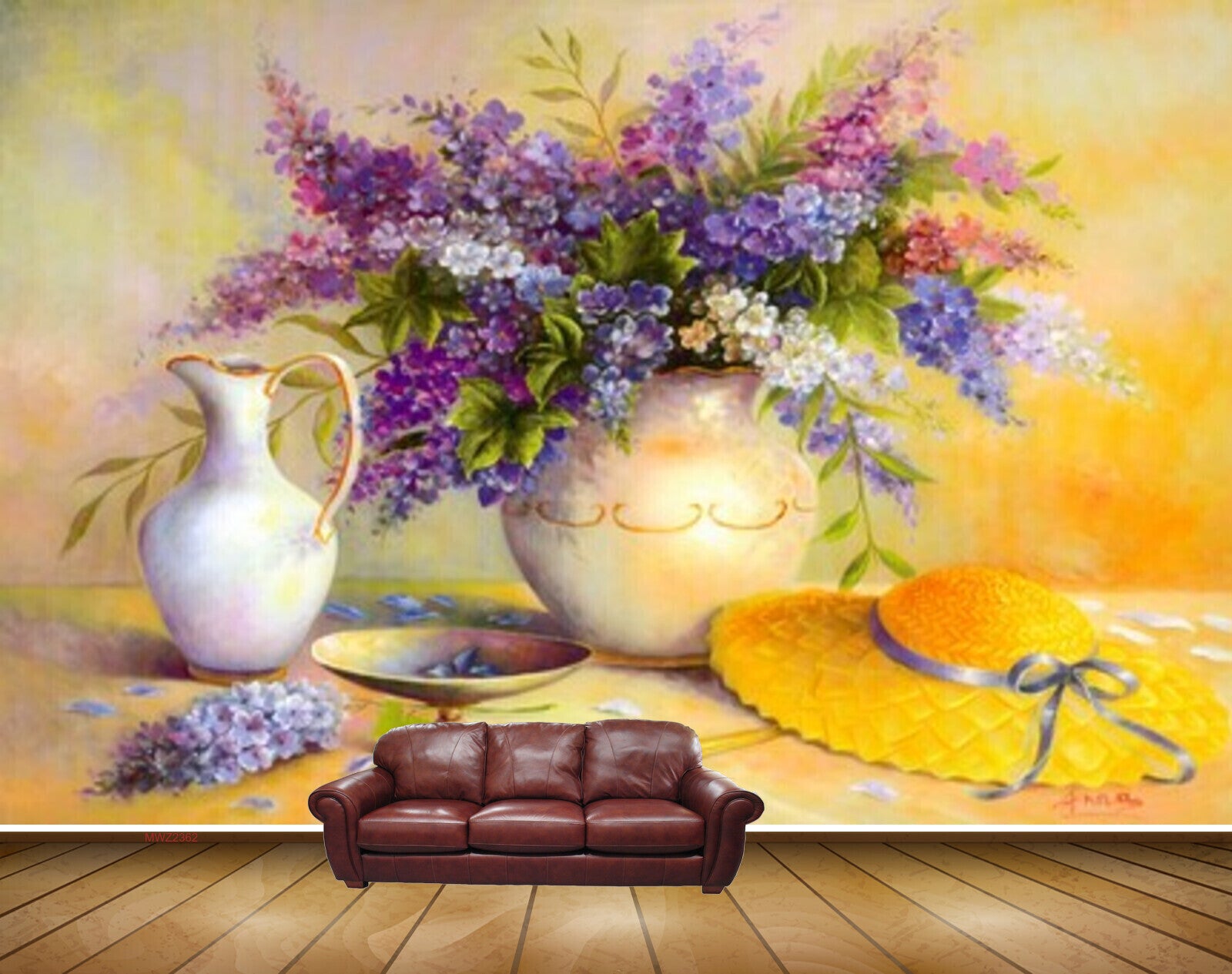 Avikalp MWZ2362 Violet Blue Pink Flowers Hat Scissors Painting HD Wallpaper