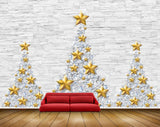 Avikalp MWZ2363 Golden Stars Christmas Trees HD Wallpaper