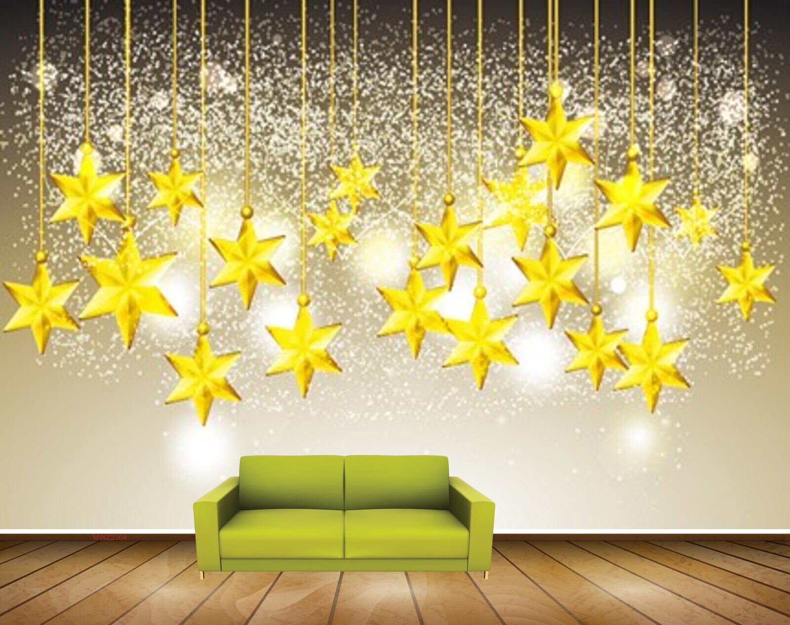 Avikalp MWZ2364 Golden Hanging Stars HD Wallpaper