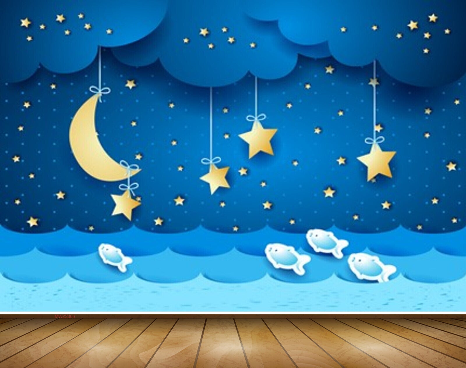 Avikalp MWZ2365 Golden Hanging Stars Moon Fishes Night Kids HD Wallpaper