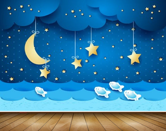 Avikalp MWZ2365 Golden Hanging Stars Moon Fishes Night Kids HD Wallpaper