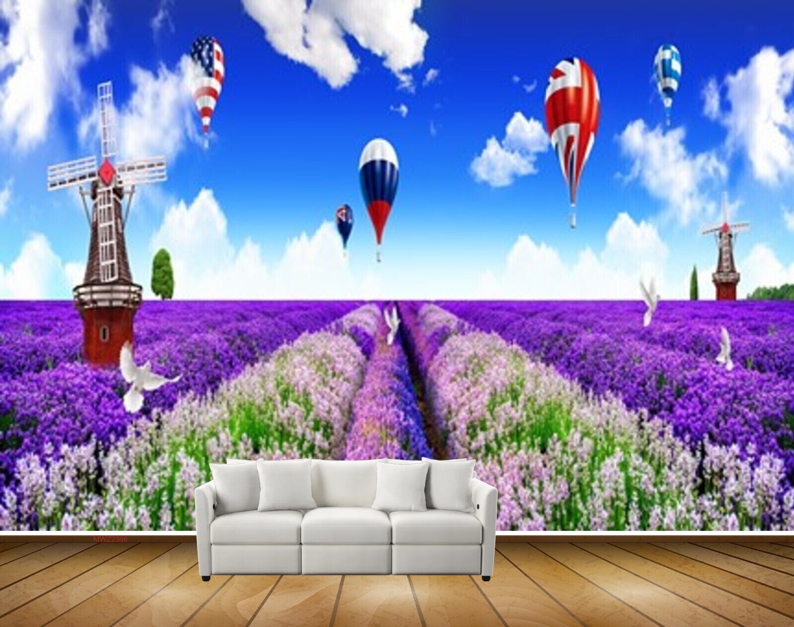 Avikalp MWZ2366 Purple White Flowers Air Ballon Fan Birds Clouds HD Wallpaper
