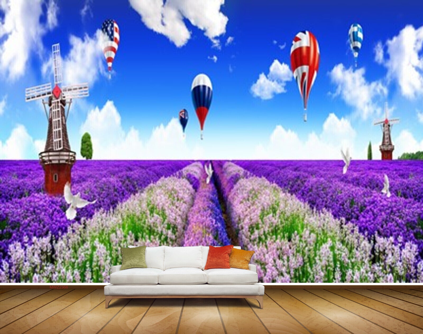 Avikalp MWZ2366 Purple White Flowers Air Ballon Fan Birds Clouds HD Wallpaper