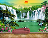 Avikalp MWZ2367 Waterfalls Sun Birds Trees Boat Flowers Peacock Mountains Pond River Water HD Wallpaper