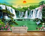 Avikalp MWZ2367 Waterfalls Sun Birds Trees Boat Flowers Peacock Mountains Pond River Water HD Wallpaper