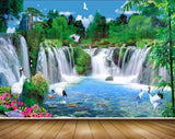 Avikalp MWZ2369 Waterfalls Cranes Pink Flowers Trees Birds Mountains Photo Frame Pond HD Wallpaper