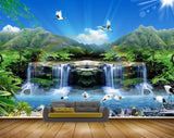 Avikalp MWZ2375 Sun Waterfalls Trees Cranes Flowers Mountains Pond River Lake Water Leaves Clouds HD Wallpaper