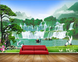 Avikalp MWZ2377 Waterfalls Trees Cranes Boat Pond River Lake Water Mountains Flowers Grass Stones Frame HD Wallpaper