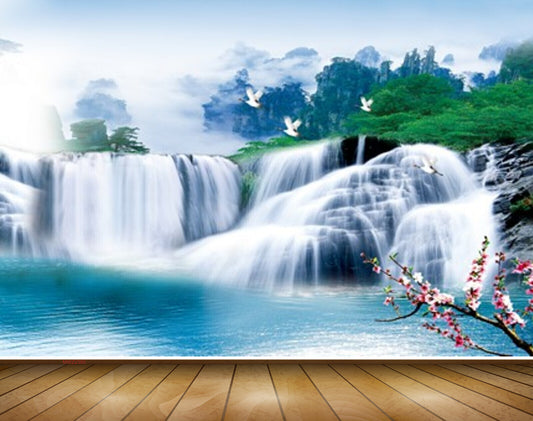 Avikalp MWZ2380 Waterfalls Birds Flowers Mountains Pond River Lake Water Clouds Nature HD Wallpaper