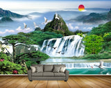 Avikalp MWZ2384 Sun Birds Waterfalls Trees Mountains Clouds Leaves Flowers Pond River Lake Water Fish Nature HD Wallpaper